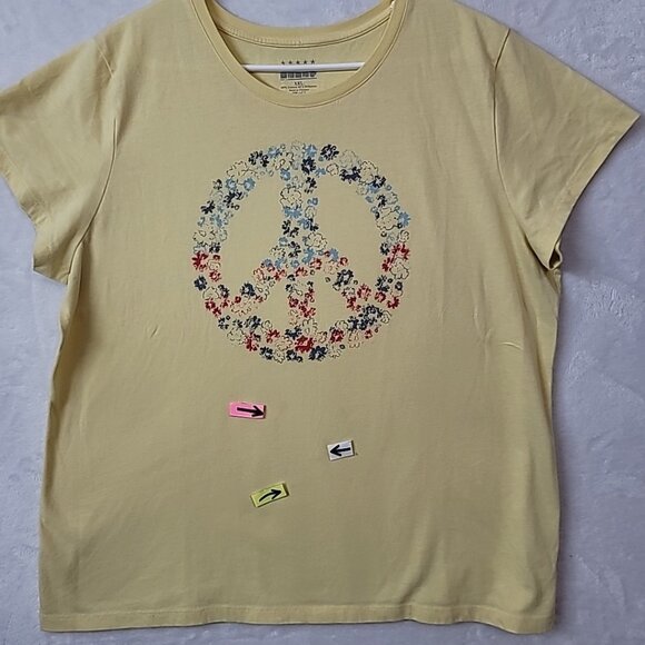 Five Star Womans Floral Peace Sign Design T-shirt Size 2XL Yellow Spring Flowers - Picture 3 of 11